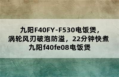 九阳F40FY-F530电饭煲，涡轮风刃破泡防溢，22分钟快煮 九阳f40fe08电饭煲